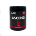 Pre-workout supplement container labeled 'Ascend' with branding on a white background by UM, previously UM Sports and Urban Muscle